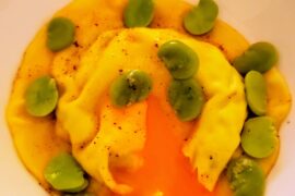 Raviolo with farm-fresh eggs and ricotta