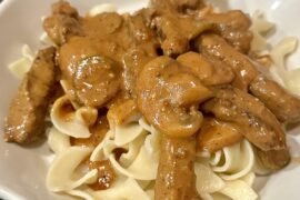 Beef Stroganoff served over Egg Noodles