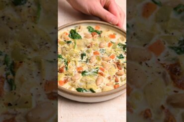 Tuscan lemon artichoke soup. recipe link in description. #vegetariansoup