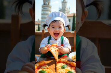 BAOBAO FIRST TIME! 😱 Tries PIZZA and SPAGHETI from ITALY 🇮🇹 #Shorts #AIBaby #mukbang