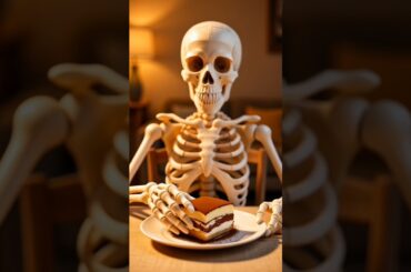 skeleton eats Italian cuisine #food #aivideo #shorts