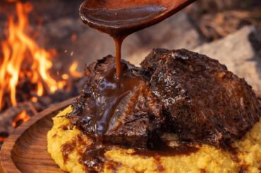 I Cooked Slow Braised Beef in Red Wine Over Fire | Outdoor Cooking