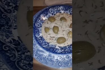 Italian Easy Garlic Soup on White Wine, w/ Almonds, Green Olives