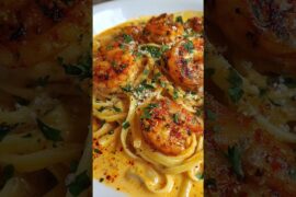 Garlic Parmesan Shrimp Pasta Recipe #cookingwithtammy #cooking # shorts #shortsfeed #shortvideo