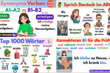 Deutsch lernen in 5 Stunden 🚀 | 1000 Wörter, 200 Verben, 400 Sätze & Konnektoren A1–B2