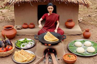 Miniature Doll Dosa & Chutney Cooking ASMR 🫓🥥 | Indian Village Tiny Kitchen Story