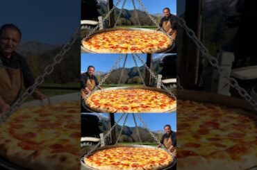 Village style giant Pizza making with elevator #cooking #villagecooking #wilderness #shorts