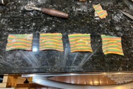 Tri color ravioli w/ ricotta & pear filling