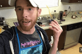 hes trying to explain why the pasta is floating