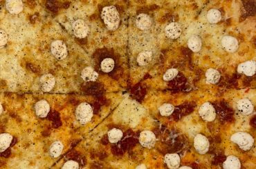 “Spicy White” and Roasted Mushroom, Calabrian Chili, and Pepperoni from Chrissy’s Pizza