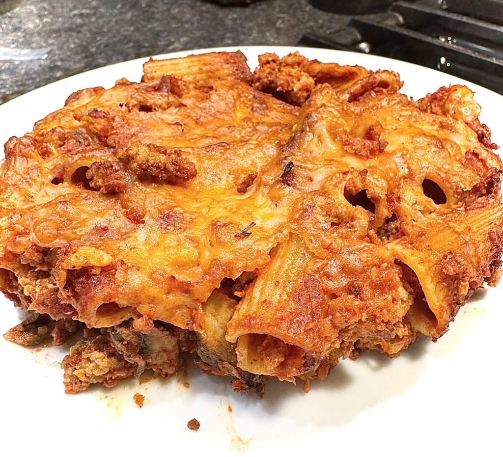 Sausage Mushroom No Boil Baked Ziti 😋😋