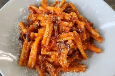 Casarecce all'Amatriciana I made last summer from homegrown San Marzanos