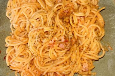 Today’s lunch 🍝Creamy tomato with crispy bacon