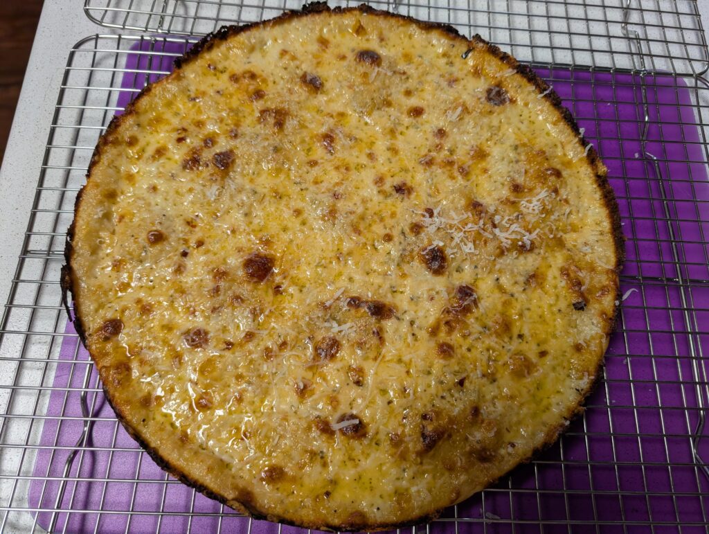 Bar style 3 cheese pizza with garlic white sauce