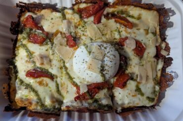 Detroit Style from a father & son joint. "The Burrata Bomb"