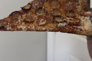 A crispy slice of pizza.