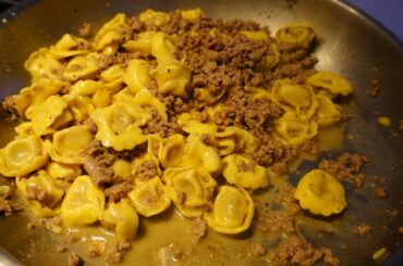 Fresh Tortellini with sautéed Fassona beef and a rich butter sauce. [OC]