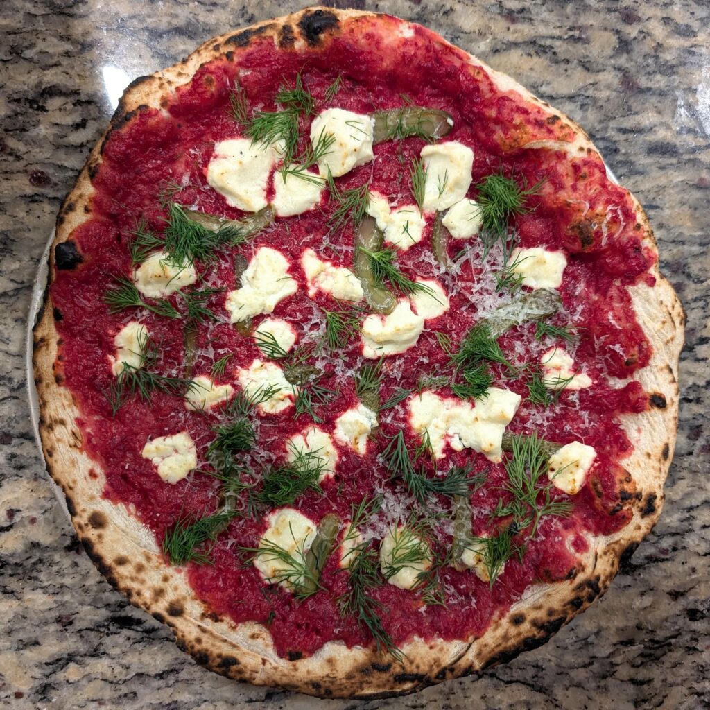 Beet, pickle, and chevre...and am I nuts for preferring home oven to pizza oven?