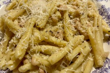 Casarecce with white beans in browned butter, rosemary, Parmigiano, garlic and some lemon