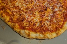 First timer here. Low moisture mozzarella, pecorino, and crushed san marzano, dash of salt and oregano. Cooked 550⁰ for 7 minutes. 3 day cold ferment.