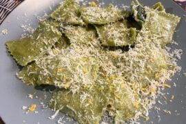 Green ravioli with butter, sage, parmigiano and lemon zest