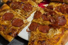 Home oven, overnight proof 3 different cheese and pepperoni