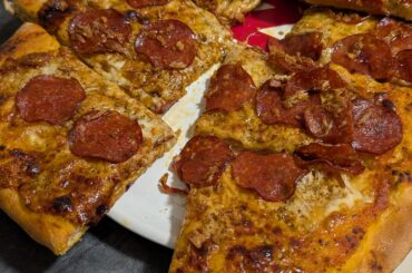 Home oven, overnight proof 3 different cheese and pepperoni