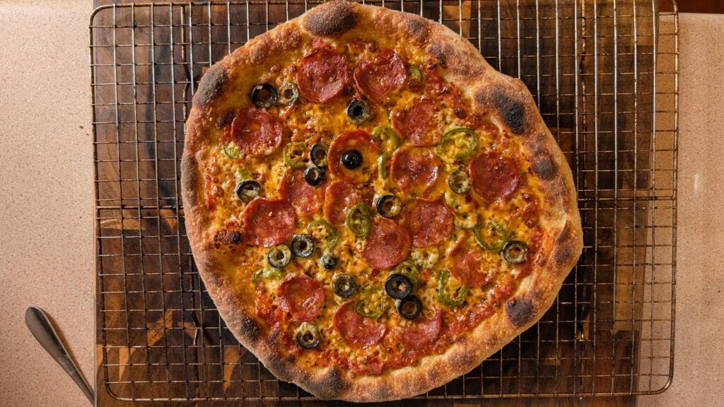 Fennel chili salami + olives + jalapenos