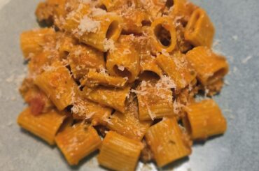 26 Days Sober. Mezzi Rigatoni with Spicy Sausage Ragu.