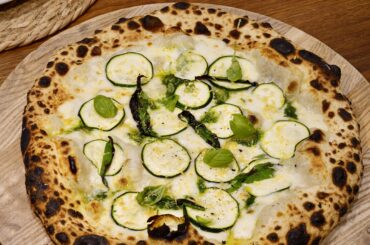 First pizza of the year: Courgette, Wild Garlic, Basil & Lemon