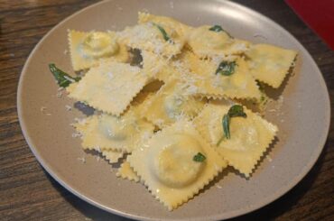 Home made ravioli with ricotta and spinach.