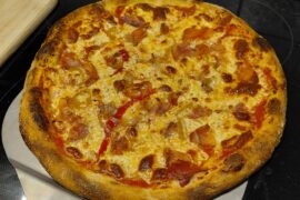 Sourdough Pizza, 3 day ferment. Prosciutto/ banana peppers/ mozzarella/ crushed san marzano tomatoes