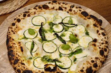 First pizza of the year: Courgette, Wild Garlic, Basil & Lemon