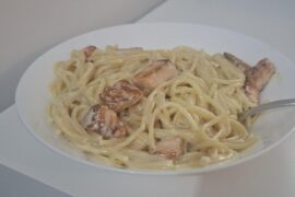 Salmon pasta made by mom