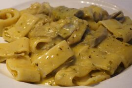 ​[OC] Calamarata with Creamy Potato, Sautéed Artichokes, and Fresh Garden Mint