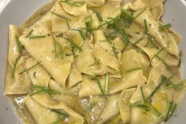 Mandilli di saea with white soy, saffron butter and anchovies