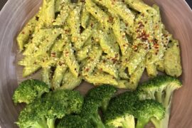 Homemade spicy basil penne