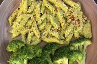 Homemade spicy basil penne