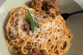 Basil Pasta and Meatballs