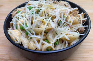 Cheesy Chicken Pasta in a little black bowl