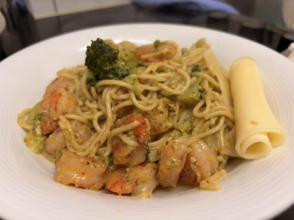 Pesto shrimp pasta night