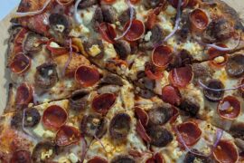 Pepperoni sausage with feta along with a buffalo chicken