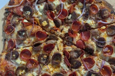 Pepperoni sausage with feta along with a buffalo chicken