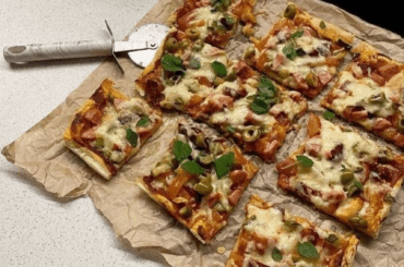 Made a rectangular pizza at home