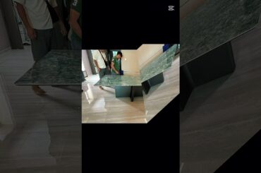 Customised Glossy Green Sintered Stone Dining Table 200×100cm | Luxury Italy Modern Design