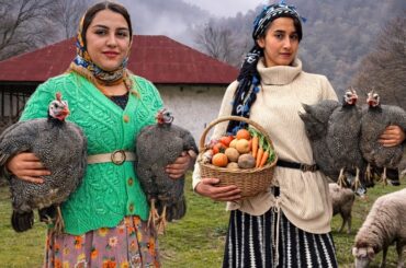 Traditional Village Cooking ❄️ Guinea Fowl Stew & Warm Winter Dessert🔥🍮