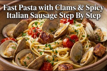 Fast Pasta with Clams, White Wine and Spicy Italian Sausage Cooking Guide Step By Step