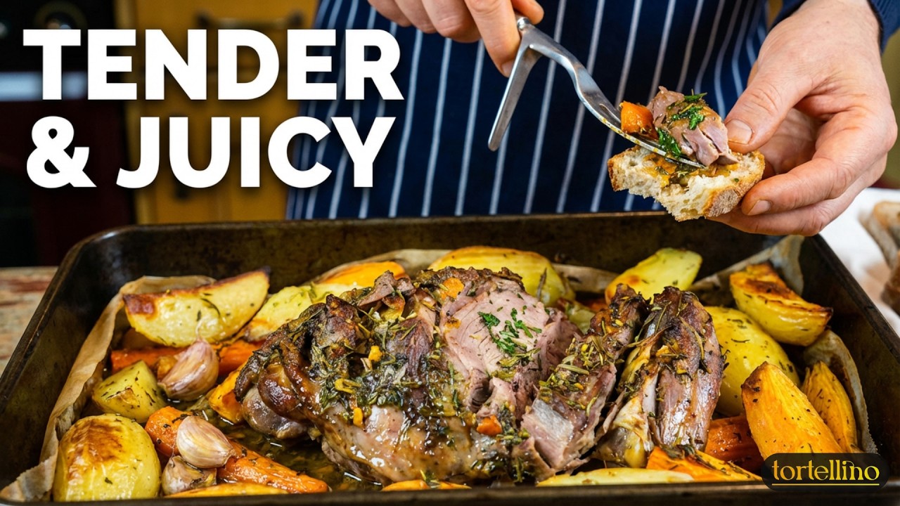 Tender Slow Roast Sicilian Lamb with Potatoes and Garden Herbs Tender Slow Roast Sicilian Lamb with Potatoes and Garden Herbs