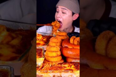 CHEESY Italian Lasagna + Onion Rings & Buldak Kielbasa Sausage 🔥 ASMR Mukbang 🤤