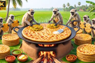 बंदरों ने मिलकर बनाए आलू के पराठे 🤤🐒|Monkeys Together Made Aloo Parathas